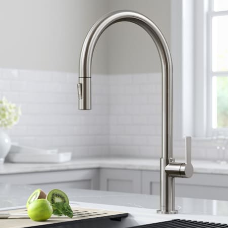 Daniel Kraus Kraus Oletto High-Arc Single Handle Pull-Down Kitchen Faucet, Spot Free Stainless KPF-2821SFS
